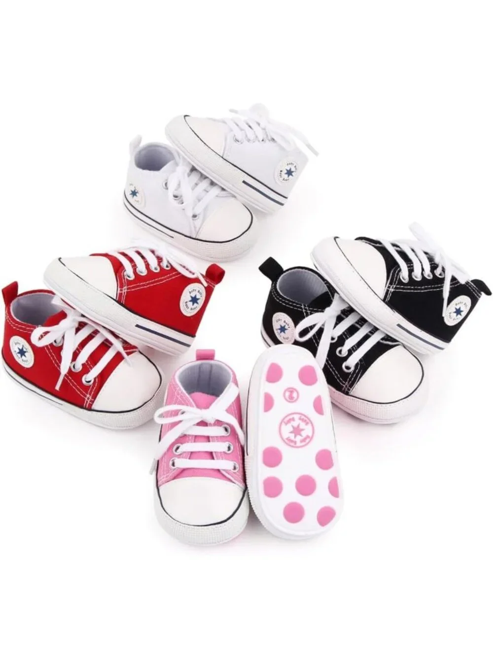 Unisex Baby High-Top Canvas Sneakers, Soft Sole Anti-Slip First Walking Shoes